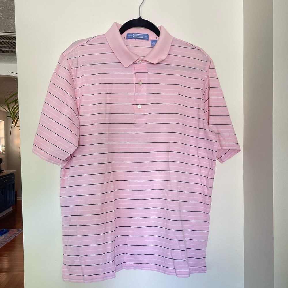 Carnoustie - Men's Pink, Blue & White Striped Golf Polo - Size L​​